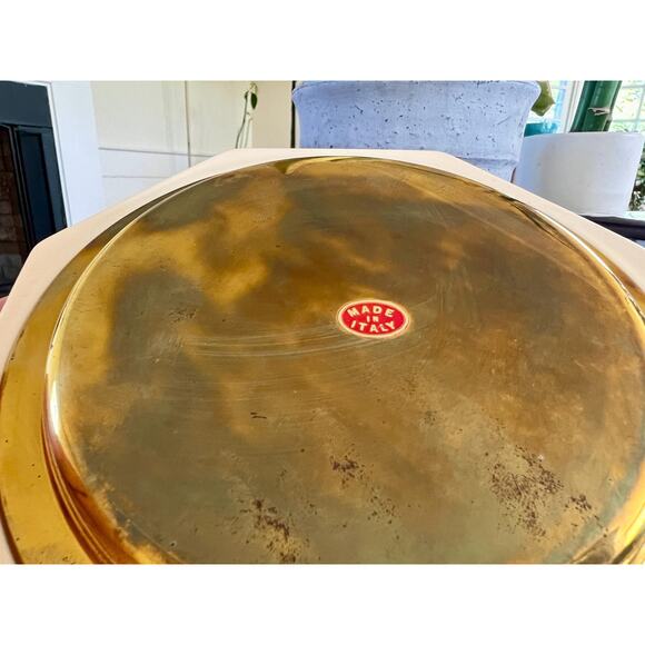 Vintage Made in Italy Brass Plates with Cream Octagon Frame, Set Of 3, MCM - Picture 10 of 10